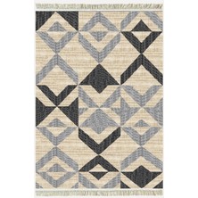 Cotton Kilim 37 Doğal Jut Renklı Giometrik Modern Desenli Dekoratif Yıkanabilen Dokuma Taban Kilim