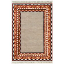 Cotton Kilim 20 Turuncu Zeminli Çizgili Desenli Dekoratif Yıkanabilen Dokuma Taban Kilim