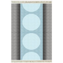 Cotton Kilim 31 Gri ve Mavi Tonlarında Modern Desenli Dekoratif Yıkanabilen Dokuma Taban Kilim