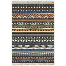 Cotton Kilim 24 Çok Renkli Geleneksel Motif Çizgili Desenli Dekoratif Yıkanabilen Dokuma Taban Kilim