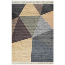 Cotton Kilim 27 Çok Renkli Geleneksel Motif Çizgili Desenli Dekoratif Yıkanabilen Dokuma Taban Kilim