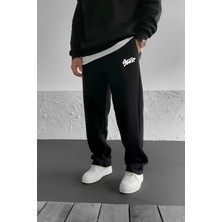 Stwd Baskılı Baggy Siyah Yazlık 3 Iplik Bol Kesim Düz Paça Mevsimlik Eşofman Altı RF0541