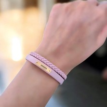 14 Ayar Altın Plakalı Piyano Temalı Dikdörtgen Figürlü Pembe Derili Hediye BILEKLIK-613SEMBOL