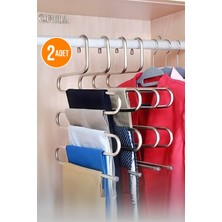 2 Adet 5 Bölmeli Metal Elbise ve Pantolon Askısı - Giysi Eşarp Fular Düzenleyici Askı