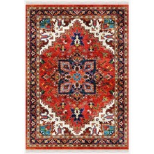 Mars Halı Kırmızı Tonlarında Etnik Eskitme Pamuk  Dokuma Taban Halı 2253