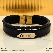 Archin Akrep Burçları Için 14 Ayar Altın Plakalı Siyah Derili Ay Yıldız Motifli Hediye BILEKLIK-612BURÇ