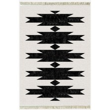 Cotton Serisi Açık Gri ve Siyah Tonunda Geometrik Desen Dekoratif Dokuma Taban Kilim