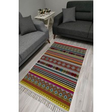 Cotton Serisi Multy Tonlarında Geometrik Otantik Desen Dekoratif Dokuma Taban Kilim