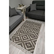 Cotton Serisi Gri Tonlarında Otantik Üçgen Desenli Dekoratif Dokuma Taban Kilim
