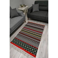 Cotton Serisi Multy Tonlarında Eskitme Etnik Geometrik Otantik Desenli Dekoratif Dokuma Taban Kilim