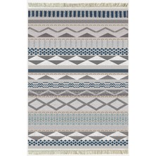 Cotton Serisi Hasır Görünümlü Gri Tonlarında Eskitme Etnik Desen Dekoratif Dokuma Taban Kilim