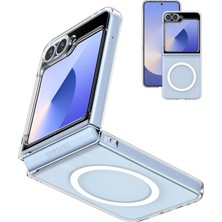 Samsung Galaxy Z Flip 6 Uyumlu Magsafe Şarj Özellikli Şeffaf Kamera Koruma Çıkıntılı Şeffaf Magsafe
