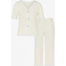 Kadın Kısa Kollu Fiyonklu Fitilli Pijama Takımı