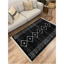Cotton Serisi Siyah Beyaz Naturel Orta Çağ Desen Dekoratif Dokuma Taban Kilim