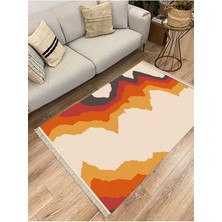 Cotton Serisi Kırmızı Tonlarında Alevli Modern Desen Dekoratif Dokuma Taban Kilim