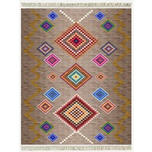 Cotton Kilim 3668 Bej Tonlarında Iskandinav Desenli Dekoratif Kilim