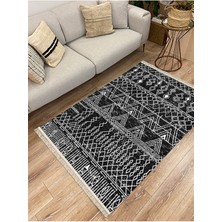 Cotton Serisi Siyah Beyaz Iskandinav Otantik Desen Dekoratif Dokuma Taban Kilim