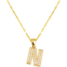 N Harfi 14 Ayar Altın Kadın Kolye