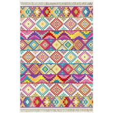 Cotton Serisi Multy Tonlarında Baklavalı Desen Dekoratif Dokuma Taban Kilim