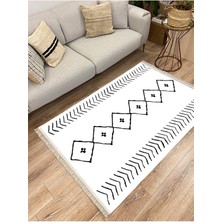 Cotton Serisi Beyaz Siyah Naturel Orta Çağ Desen Dekoratif Dokuma Taban Kilim
