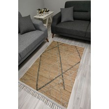 Cotton Serisi Gri ve Kahve Tonlarında Eskitme Otantik Desen Dekoratif Dokuma Taban Kilim