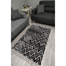 Cotton Serisi Koyu Gri Zikzak Eskitme Desenli Dekoratif Dokuma Taban Kilim