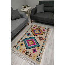 Cotton Serisi Multy Tonlarında Otantik Etnik Geometrik Desenli Dekoratif Dokuma Taban Kilim