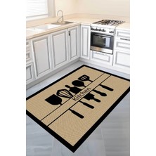 Decomia Home Dijital Kaymaz Yıkanabilir Jüt Görünümlü Mutfak Halısı Siyah 6000 mm Kalınlık