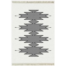 Cotton Serisi Açık Gri ve Gri Tonunda Geometrik Desen Dekoratif Dokuma Taban Kilim