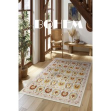 Turuncu Sarı ve Krem Tonları Etnik Desenli Otantik Dokuma Şönil Yıkanabilir Salon Halısı MARS287