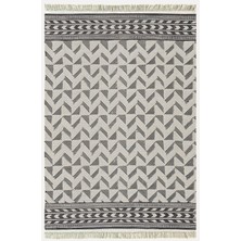 Cotton Kilim 14 Gri Zeminli Çizgili Desenli Dekoratif Yıkanabilen Dokuma Taban Kilim