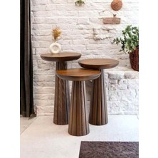 Simillo Home & Living Dekoratif Ahşap Mantar Sehpa 3’lü Set – Masif Doğal Ceviz Renk Fiskos ve Zigon