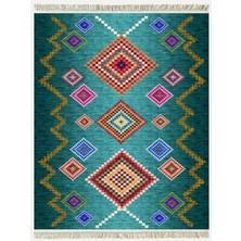 Cotton Kilim 3669 Yeşil Tonlarında Iskandinav Desenli Dekoratif Kilim