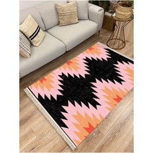 Cotton Serisi Siyah ve Pembe Tonlarında Geometrik Desen Dekoratif Dokuma Taban Kilim