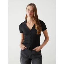 Lcw Vision Siyah Polo Yaka Dokulu Kadın Bluz