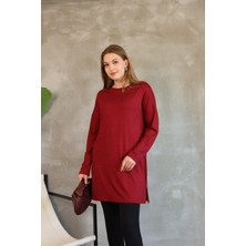 Modest Düşük Kol Kahverengi Oversize Likralı Modal Penye Pamuklu Tesettür Basic Tunik