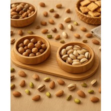 2 Li Bambu Standlı Lüx Sunum Çerezlik Servis Kasesi Lokumluk Şekerlik