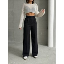 Kadın  Cepli Extra Yüksek Bel Agraflı Atlas Kumaş Palazzo Pantolon G9671