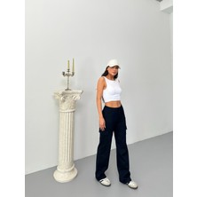 Kadın Kargo Cepli Likralı Yüksek Bel Wide Leg Pantolon