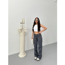 Kadın Kargo Cepli Likralı Yüksek Bel Wide Leg Pantolon