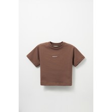 Kahverengi Nakış Detaylı Oversize Tshirt