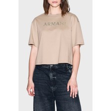 Armani Exchange % 100 Pamuk Cropped Fit Bisiklet Yaka Logolu T Shirt Bayan T Shirt XW001364 AF15085 U1051