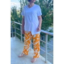 Büyük Beden Bahar Takım Beyaz-Turuncu