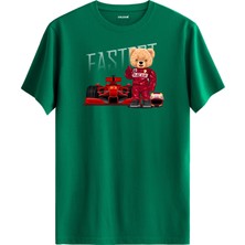 Formula Yarışçı Ayıcık Baskılı Tişört - %100 Pamuk Hız Temalı Tasarım T-Shirt