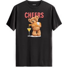 Cheers Ayıcık Baskılı Tişört - %100 Pamuk Tasarım T-Shirt