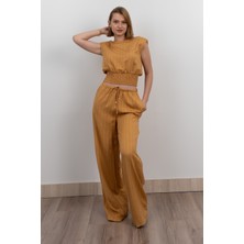 Beli Gipeli Çizgili Üst ve Cepli Pantolon Takım 1247