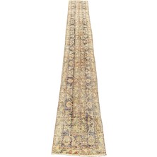 El Dokuma Eskitme Yolluk 53X376 Lacivert Retro %100 Yün Halı Lacivert