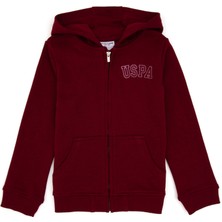 U.S. Polo Assn. Kız Çocuk Bordo Kapüşonlu Fermuarlı Basic Sweatshirt 50316837-VR014