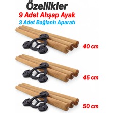 Sehpa Ayak Takımı 3'lü Set Silindir Mobilya Ayağı Aksesuar Ayakları Kahverengi Boyalı Doğal Ahşap