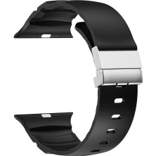 AktarMobile Apple Watch 10 / 11 46 mm Uyumlu Silikon Kordon Ayarlanabilir Klipsli Metal Tokalı Kayış